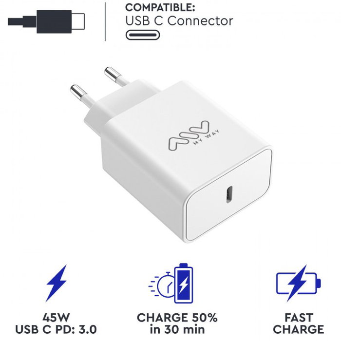 Myway MWACC0018 Cargador de pared 45W 1xUSB tipo C